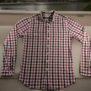 Express Men's Extra Slim Fit Dress Shirt Size Large Gingham Plaid Pink